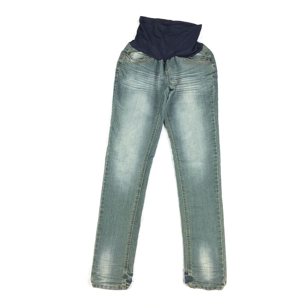 36 Weeks Skinny Leg Maternity Jeans Size Medium Light Blue Wash Distressed Denim